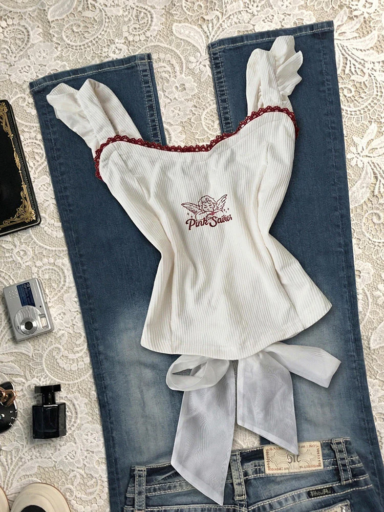 angel red lace white tank top - Image 4