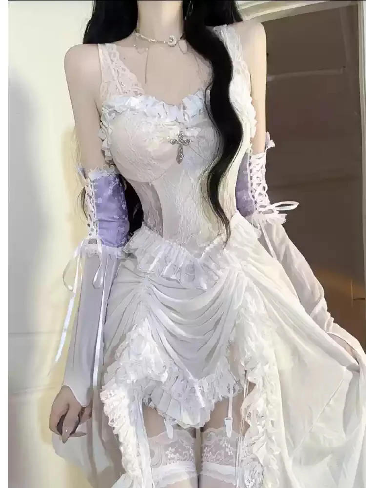 Angelic Lace Splicing Irregular Dress - Image 2