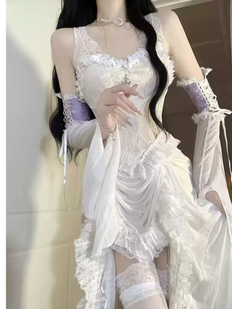 Angelic Lace Splicing Irregular Dress - Image 3