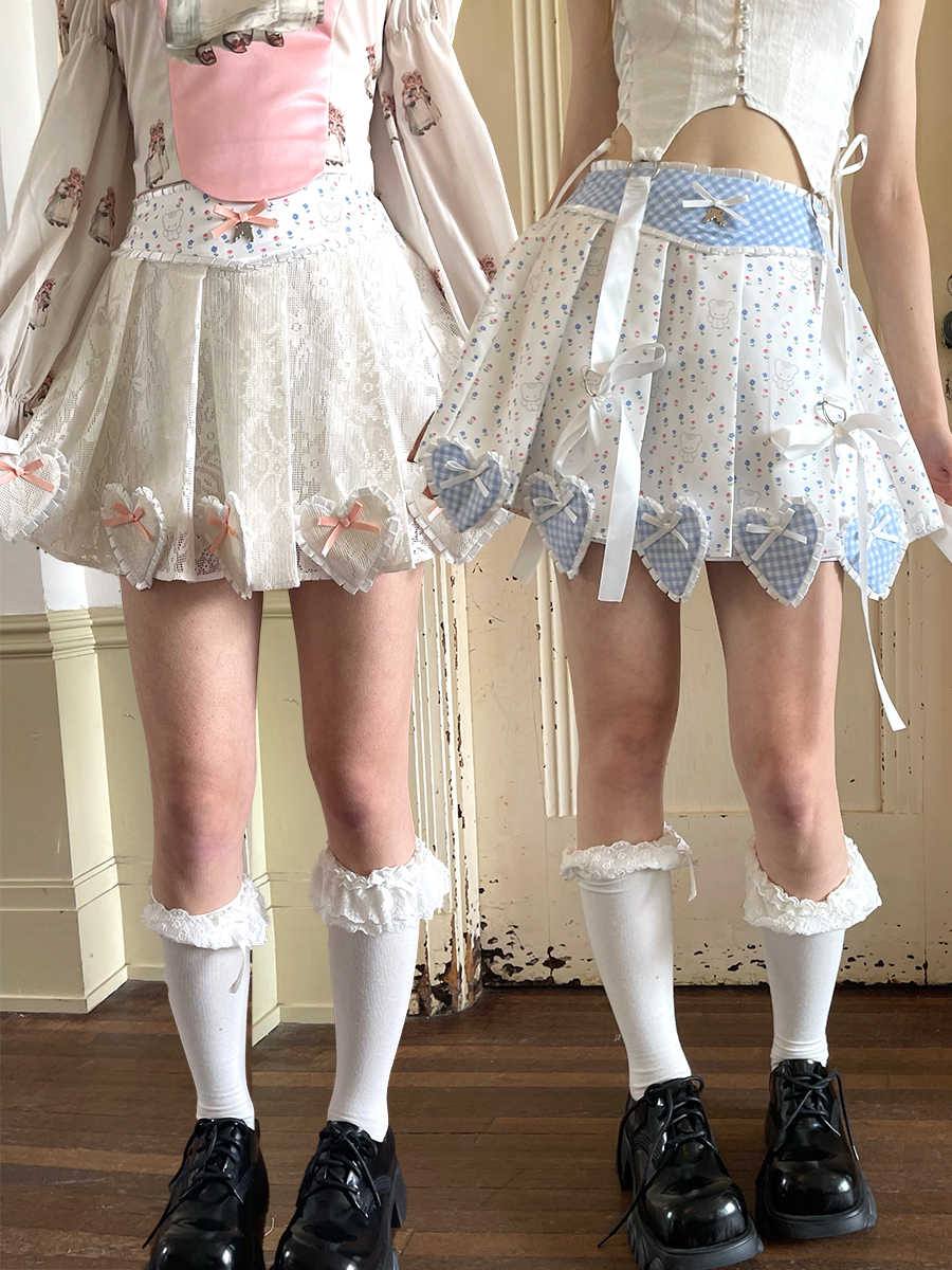 Angel's Tears Love Splicing Lace Pleated Skirt - Image 2