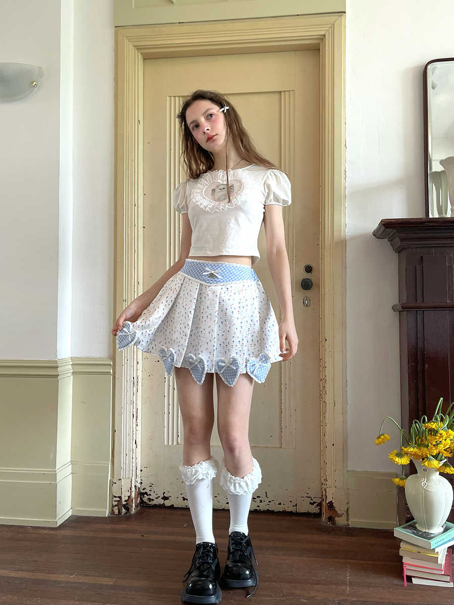 Angel's Tears Love Splicing Lace Pleated Skirt - Image 3
