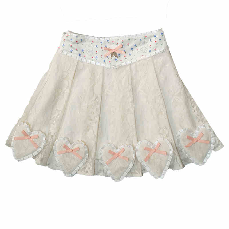 Angel's Tears Love Splicing Lace Pleated Skirt - Image 7