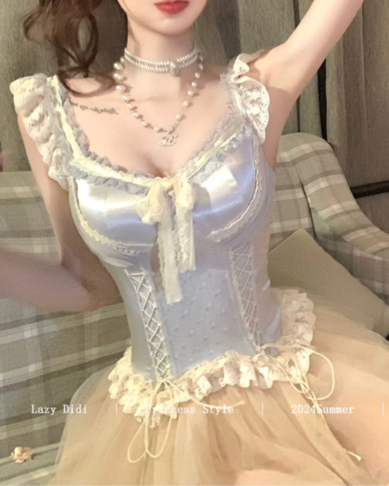 Anna Silver Blue Satin Lace Coord - Image 3