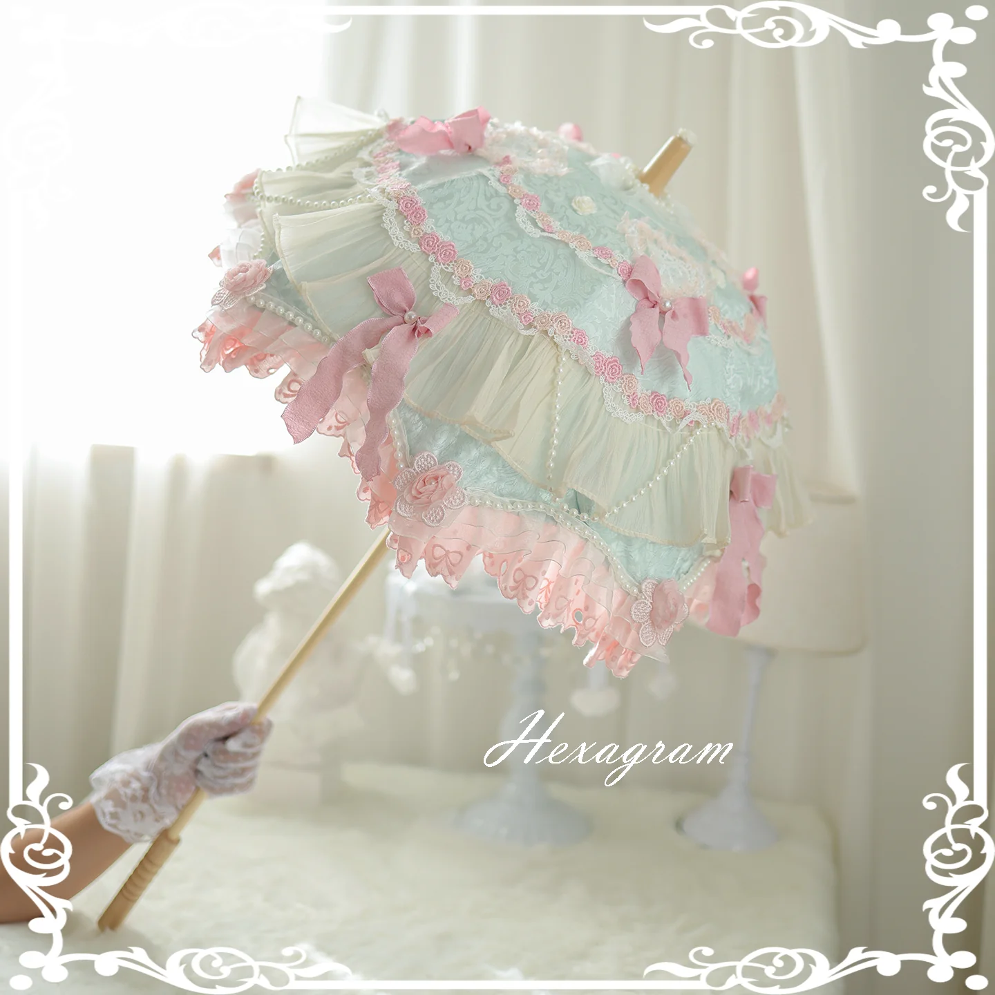 Antique cake six-pointed star lolita lace umbrella - Image 2
