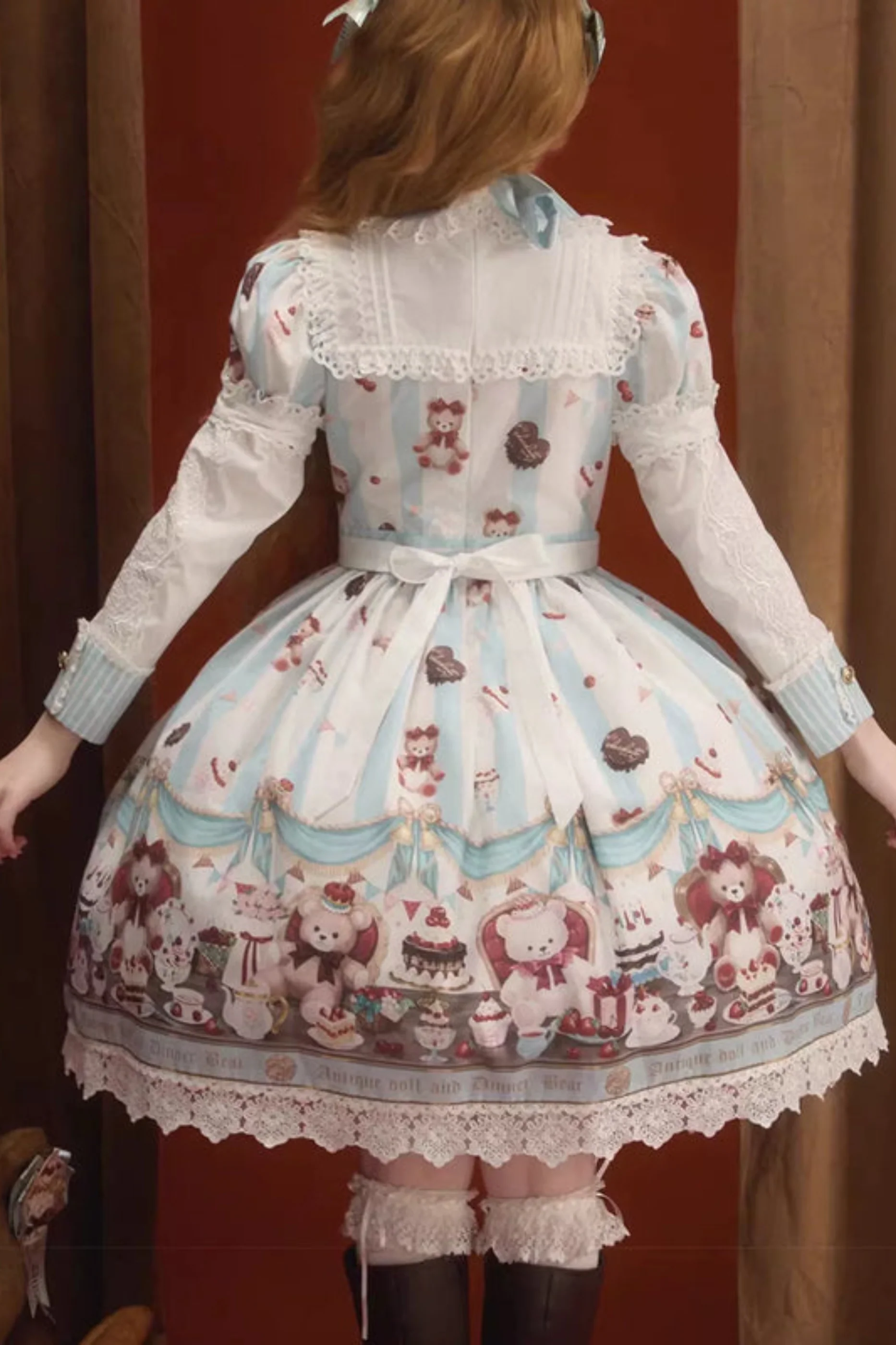 Antique Bear Chef Lolita Dress + Apron + Sleeves + Headband + Brooch + Hair Clip + Hat - Image 16