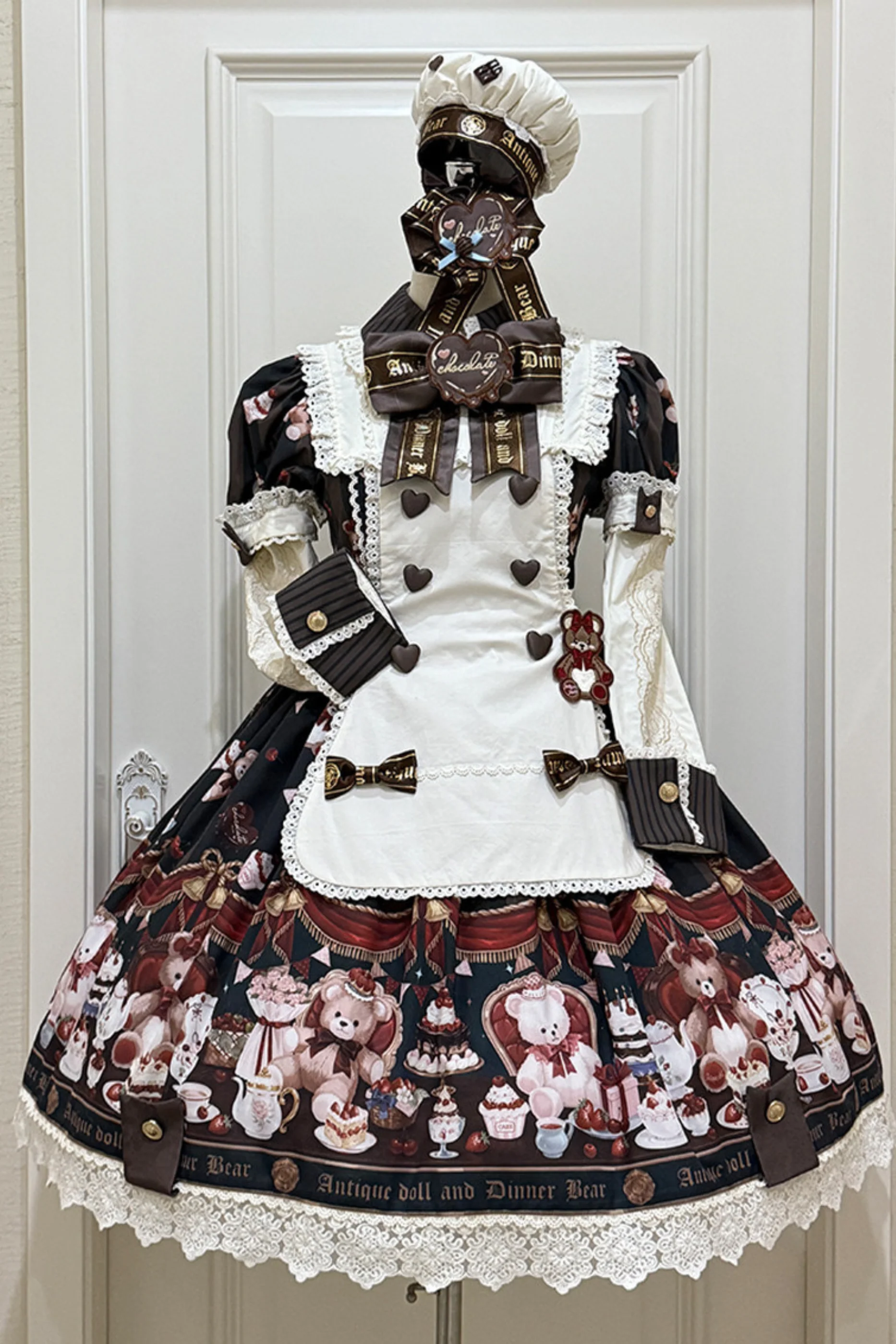Antique Bear Chef Lolita Dress + Apron + Sleeves + Headband + Brooch + Hair Clip + Hat - Image 25