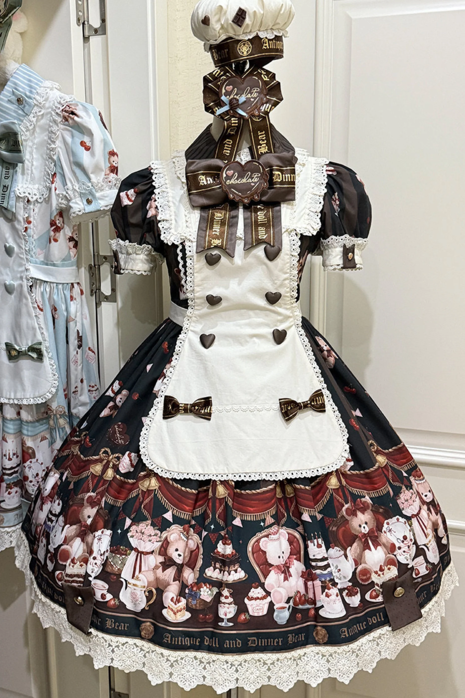 Antique Bear Chef Lolita Dress + Apron + Sleeves + Headband + Brooch + Hair Clip + Hat - Image 26