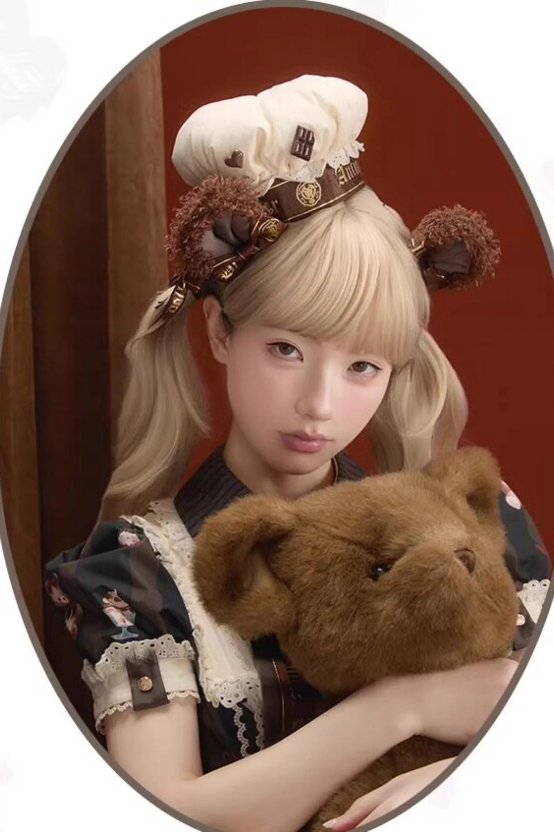 Antique Bear Chef Lolita Dress + Apron + Sleeves + Headband + Brooch + Hair Clip + Hat - Image 31