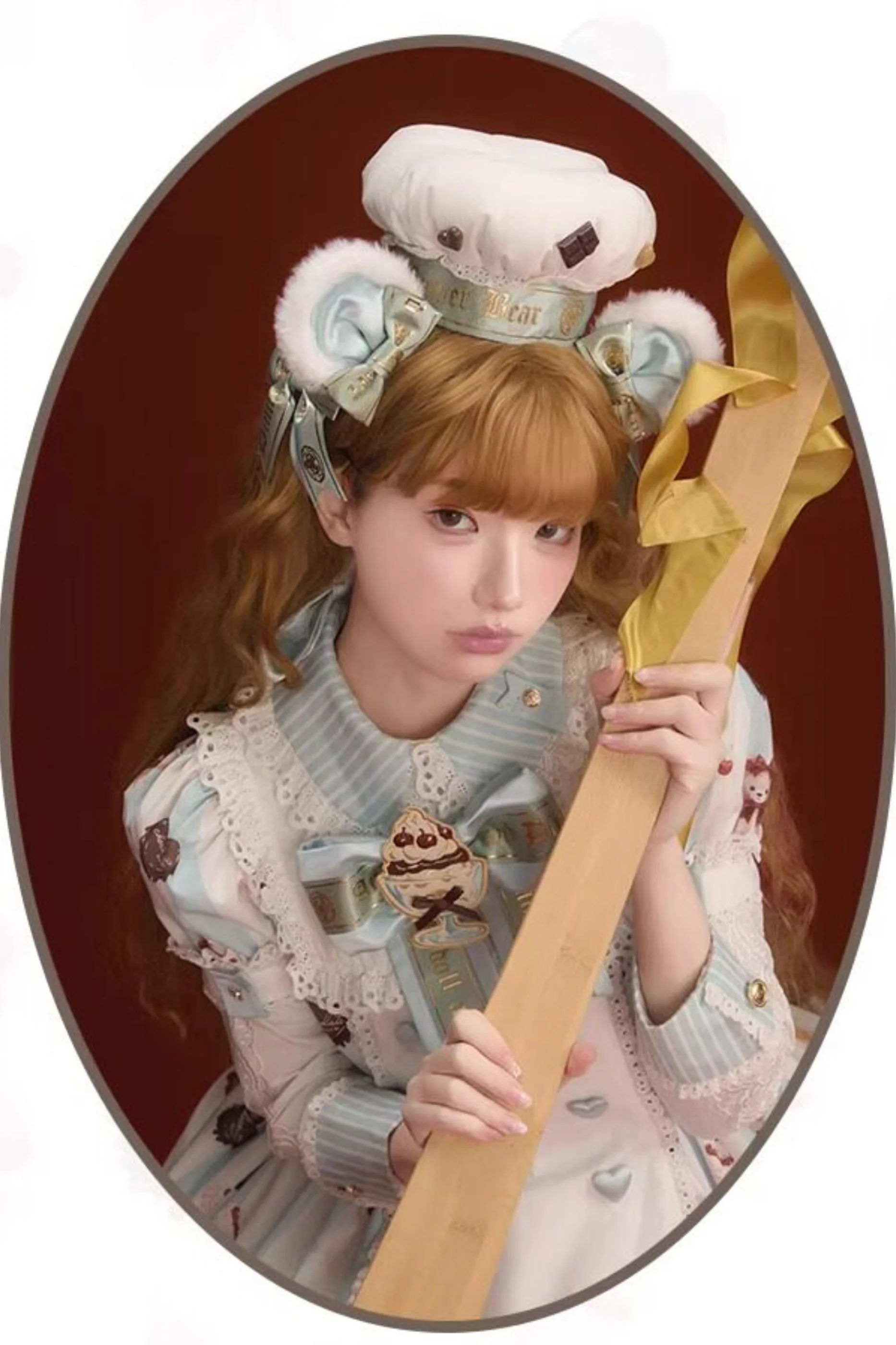 Antique Bear Chef Lolita Dress + Apron + Sleeves + Headband + Brooch + Hair Clip + Hat - Image 43