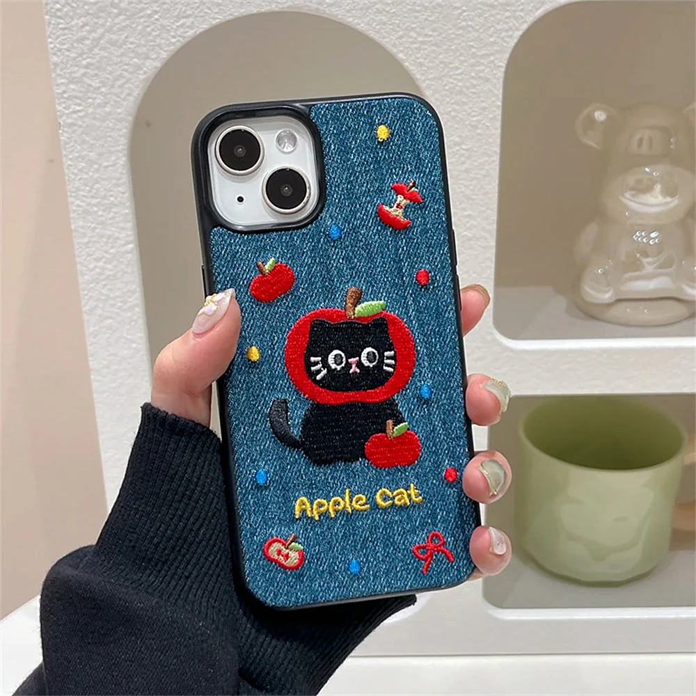 Apple Cat Embroidery iPhone Case - Image 2