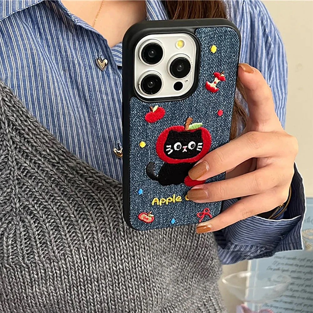 Apple Cat Embroidery iPhone Case - Image 3