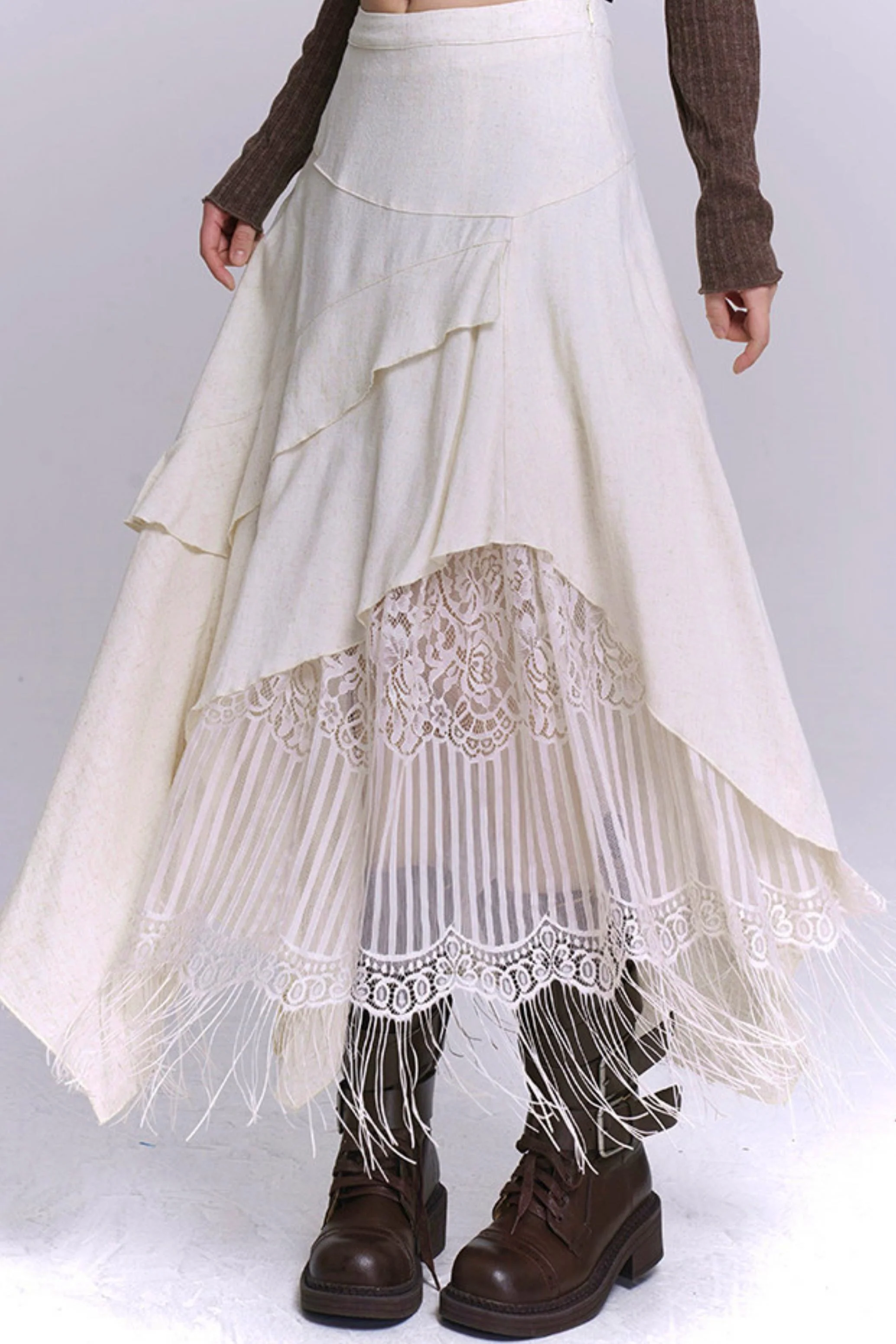 Apricot Irregular Tassel Skirt