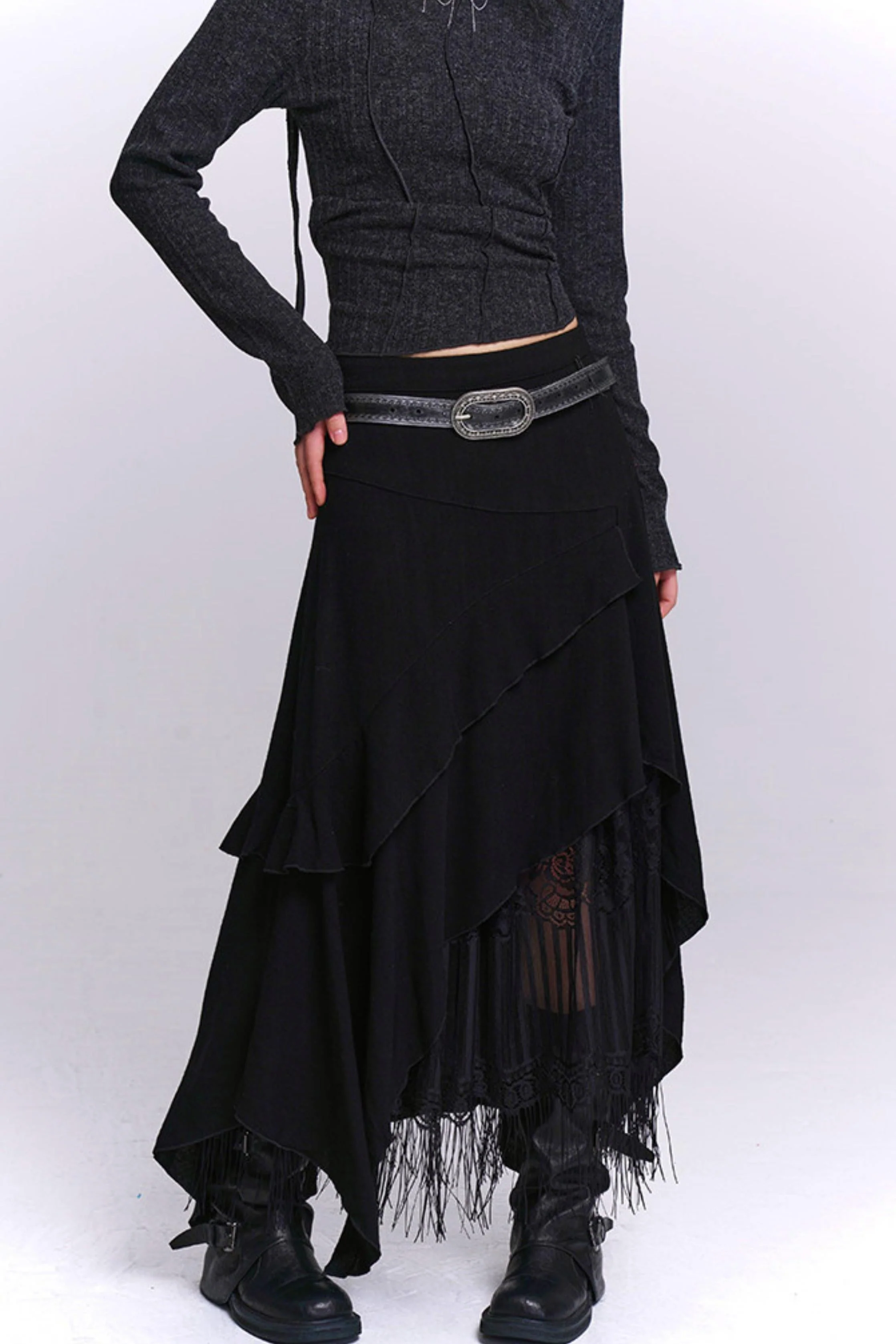 Apricot Irregular Tassel Skirt - Image 12