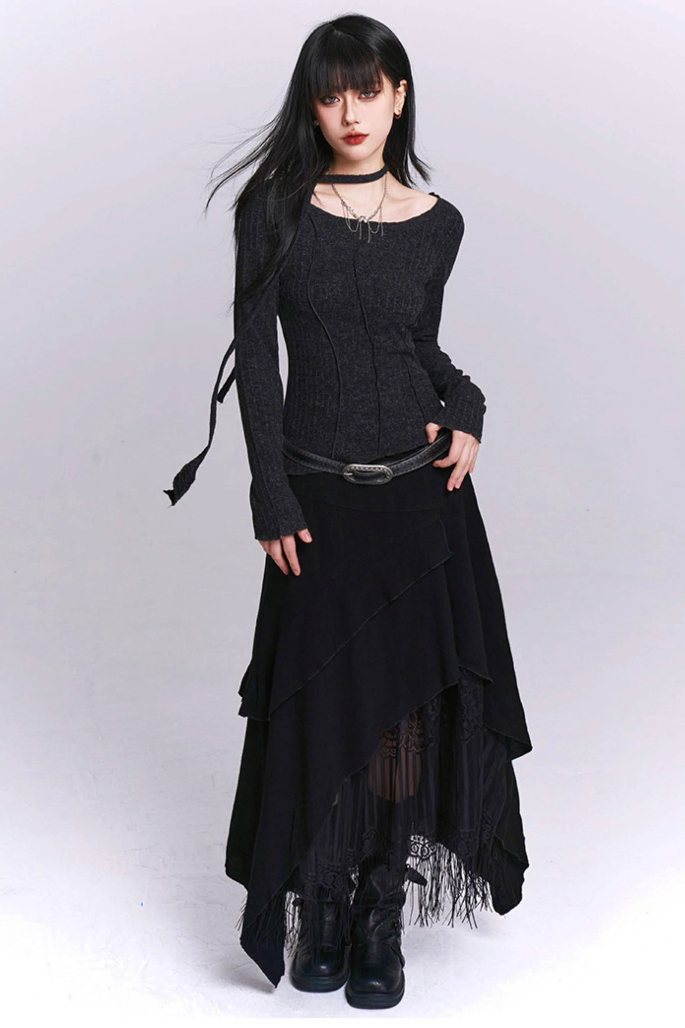 Apricot Irregular Tassel Skirt - Image 13