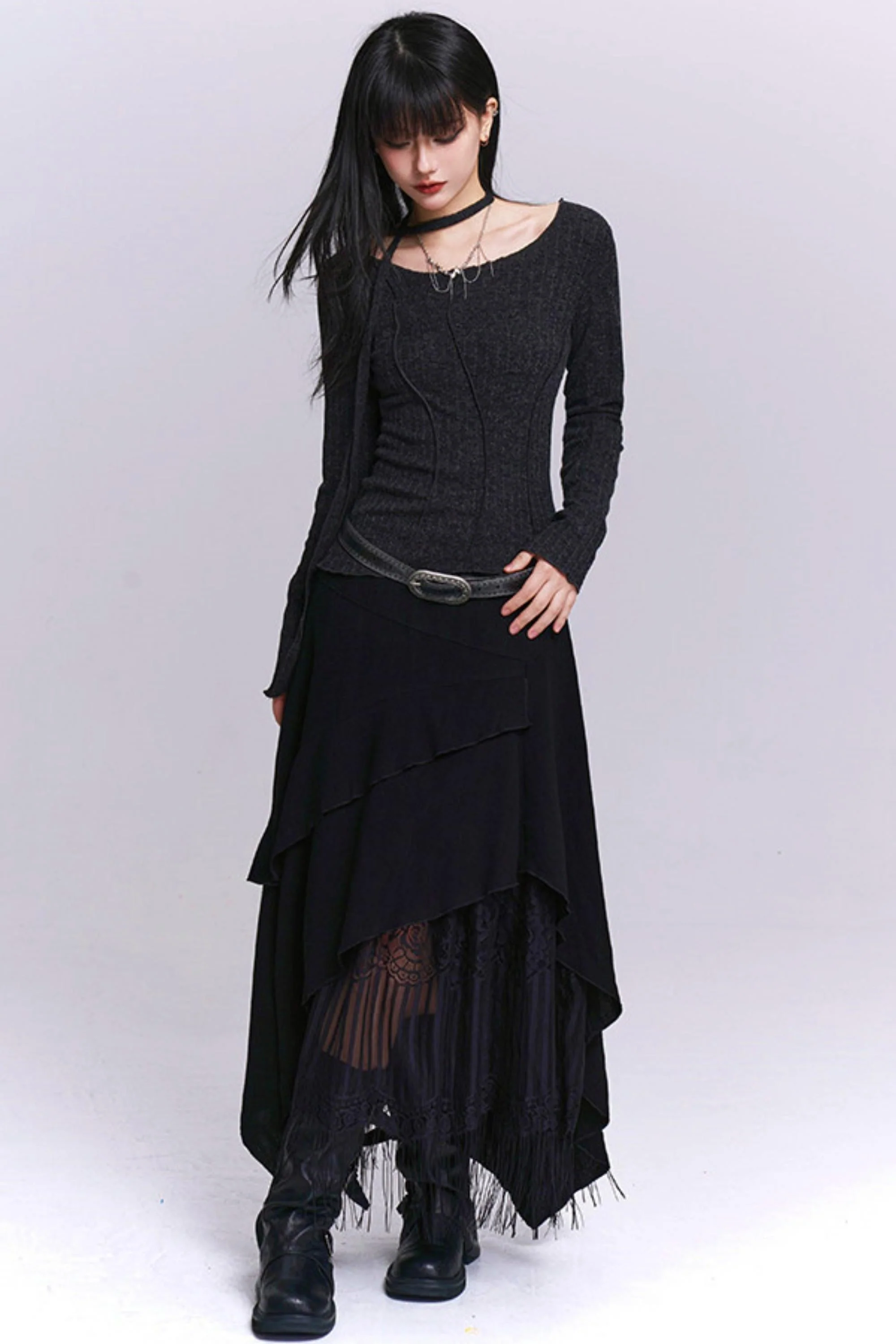 Apricot Irregular Tassel Skirt - Image 14