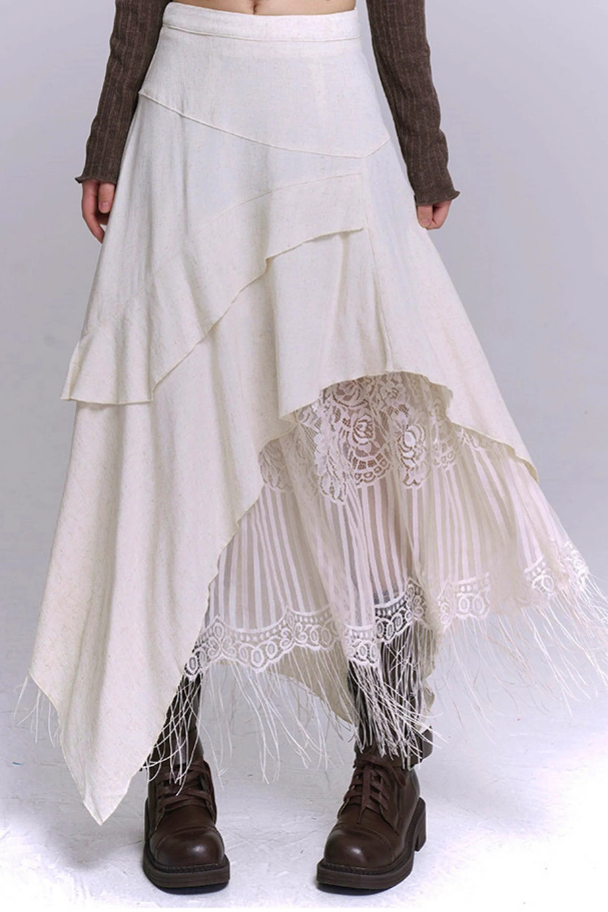 Apricot Irregular Tassel Skirt - Image 15