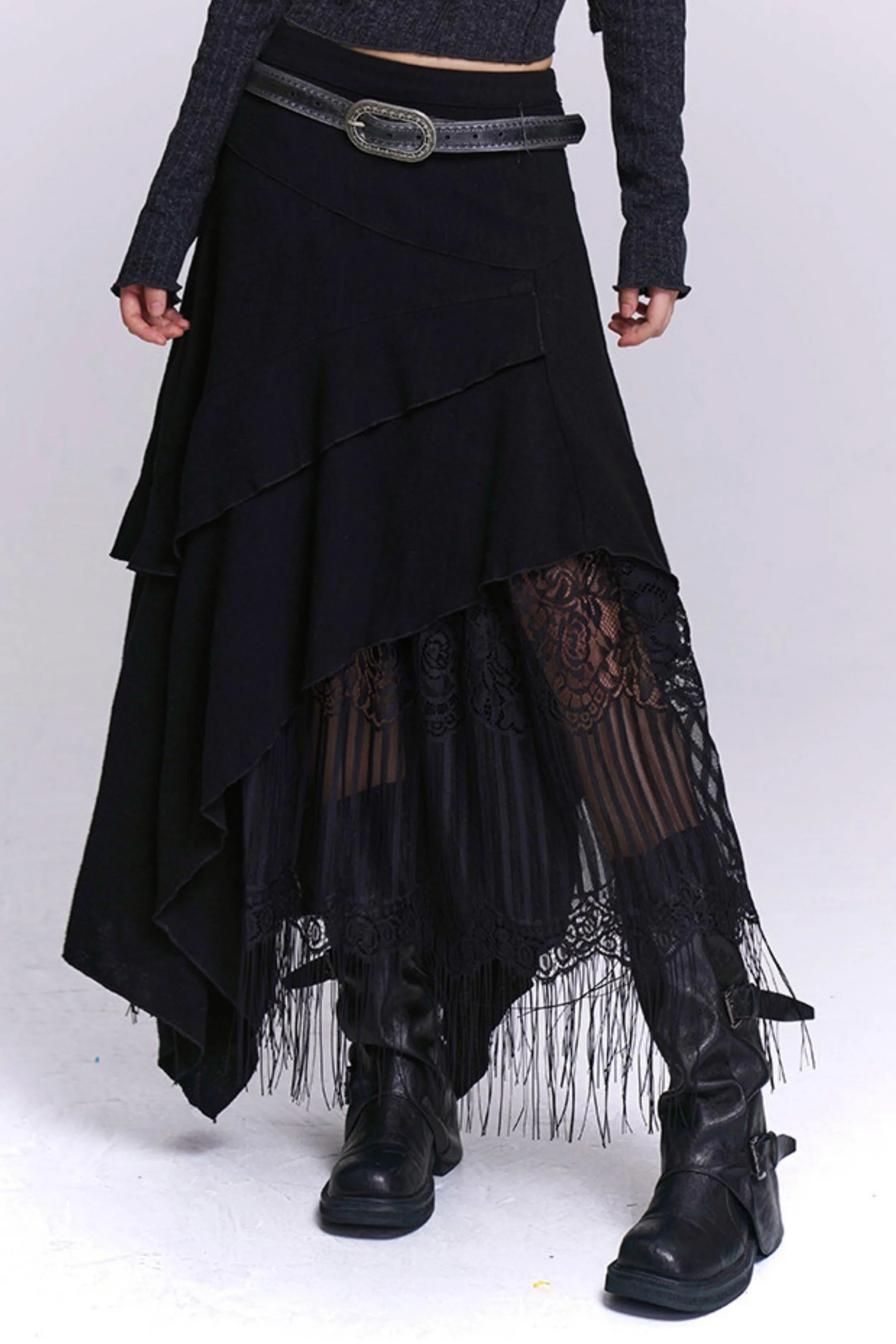 Apricot Irregular Tassel Skirt - Image 16