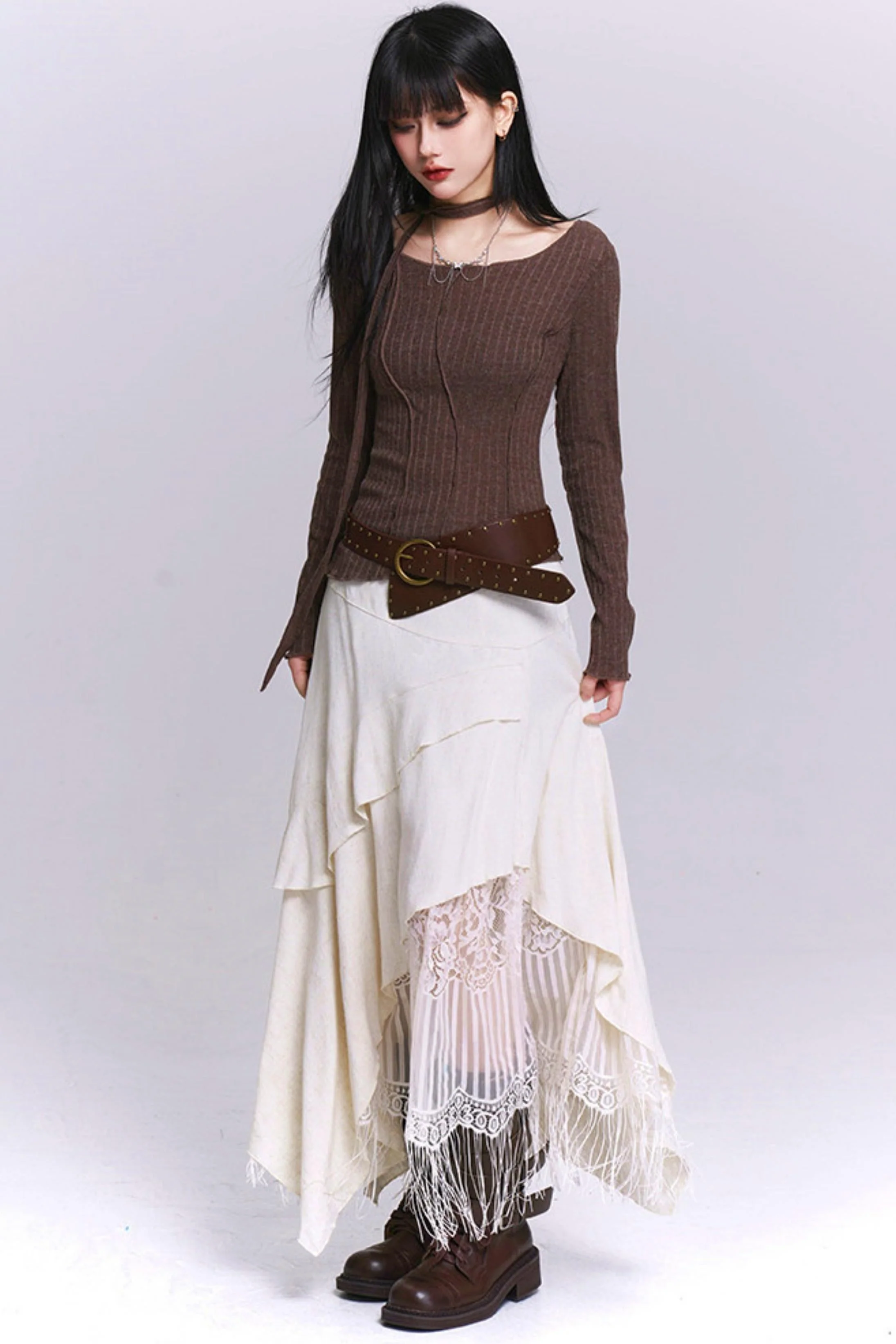Apricot Irregular Tassel Skirt - Image 6