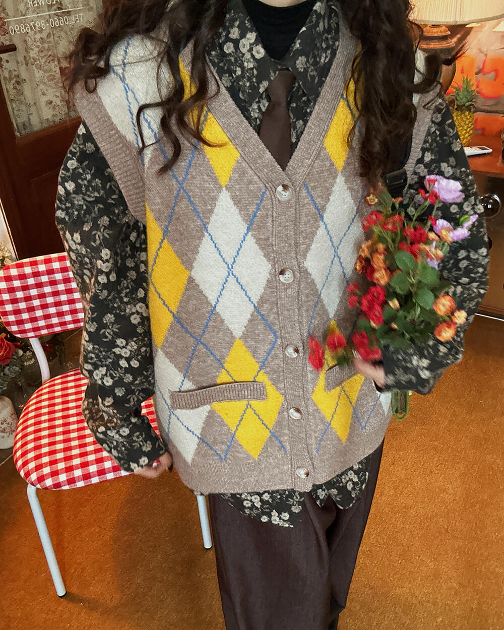 Argyle Button Up Grandpa Knit Vest - Image 3