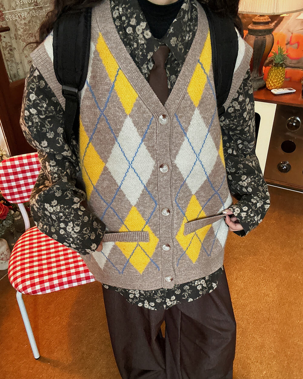 Argyle Button Up Grandpa Knit Vest - Image 4