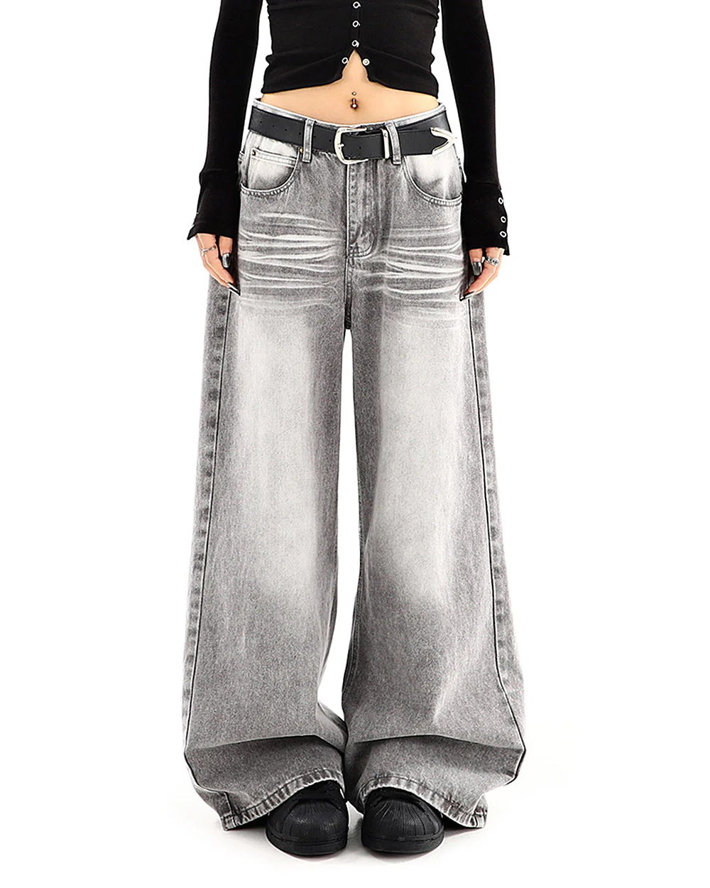 Ash Grey Faded Wide Leg Jeans - Image 2