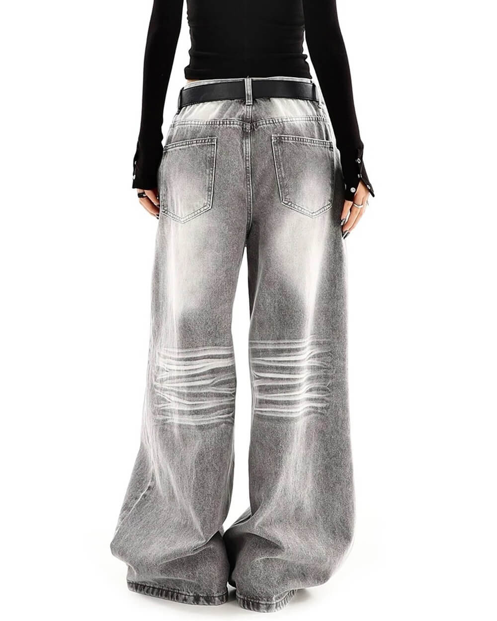 Ash Grey Faded Wide Leg Jeans - Image 5