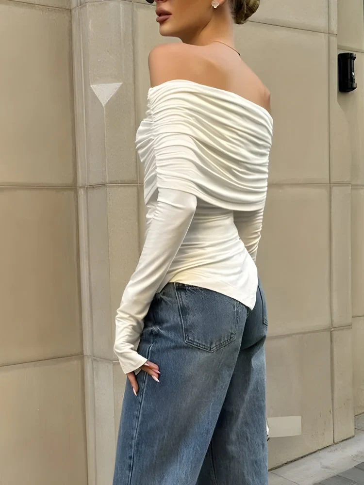 Asymmetric Ruched Off Shoulder Top - Image 2