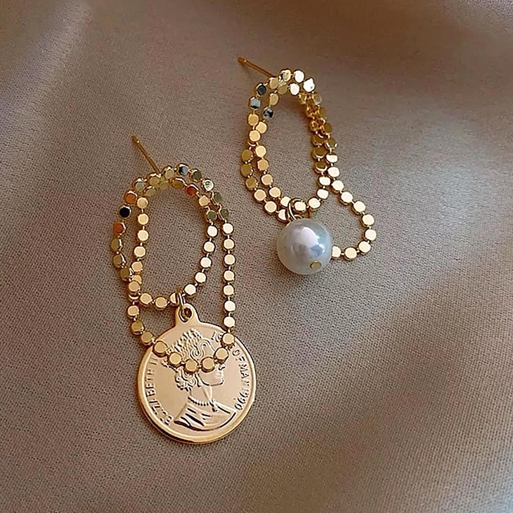 Asymmetrical Coin Drop Earrings - Image 2