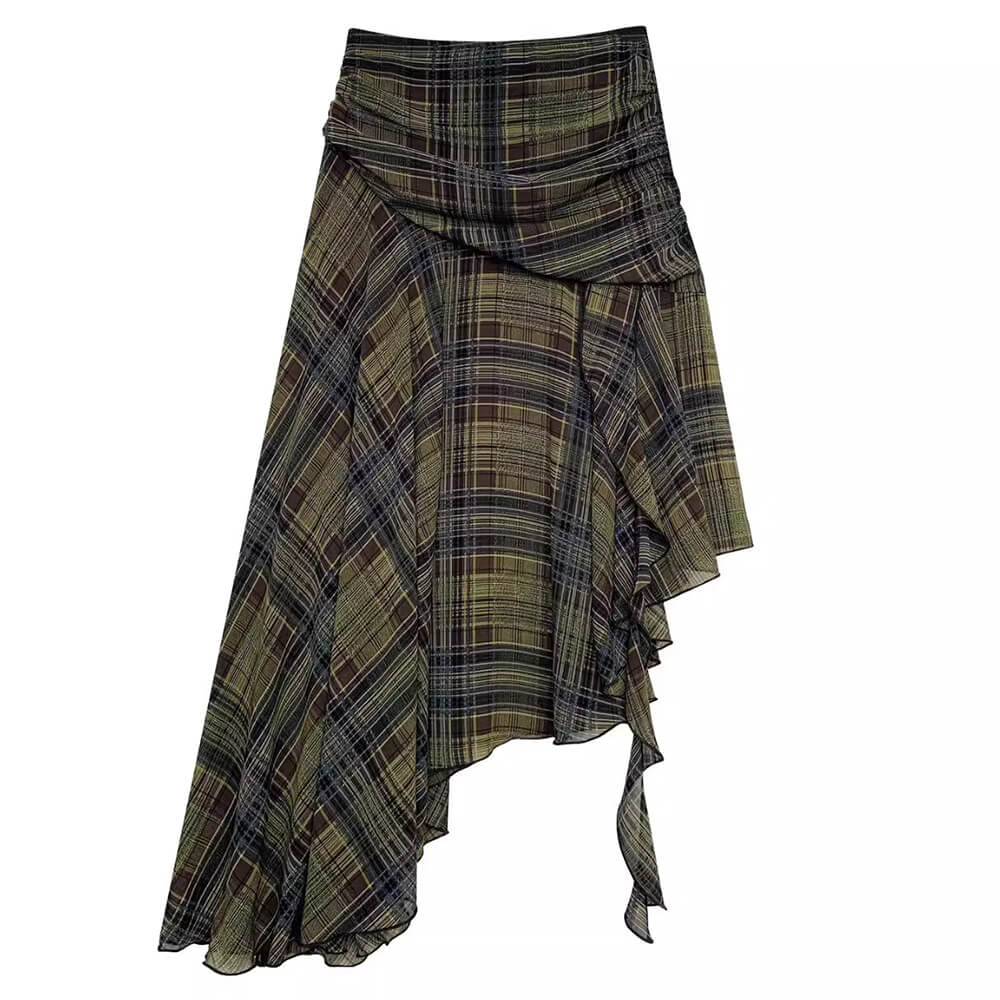 Asymmetrical Plaid Midi Skirt - Image 6
