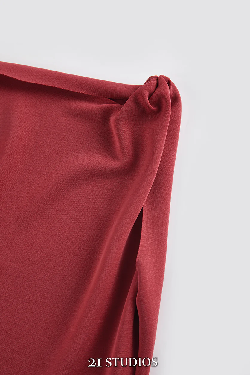 Asymmetrical Sloping Shoulder Ribbon Suit - Image 3