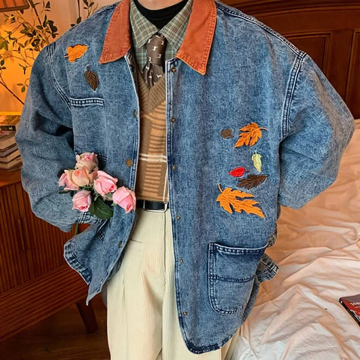 Autumn Leaves Embroidery Denim Jacket - Image 10