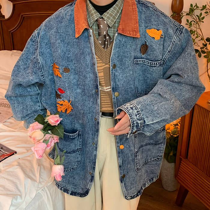 Autumn Leaves Embroidery Denim Jacket - Image 2