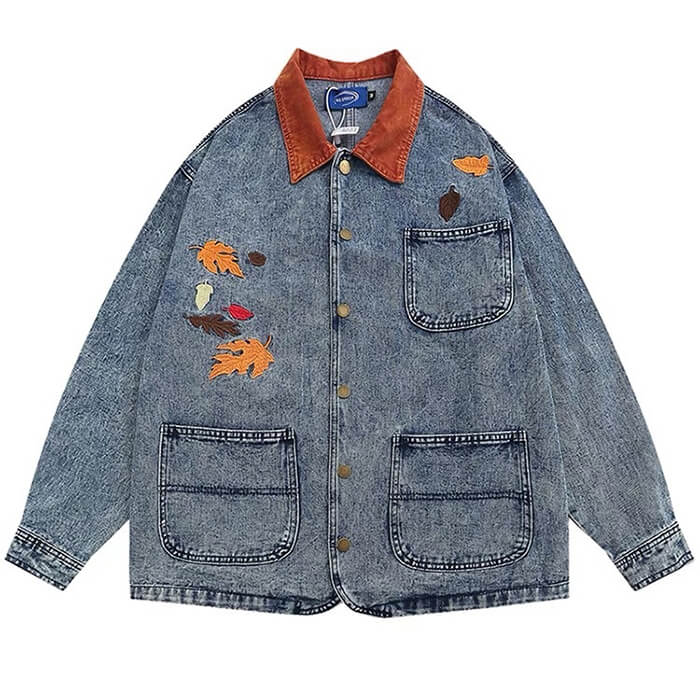 Autumn Leaves Embroidery Denim Jacket - Image 3