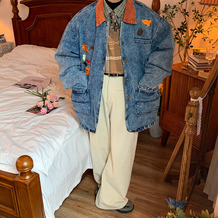 Autumn Leaves Embroidery Denim Jacket - Image 6