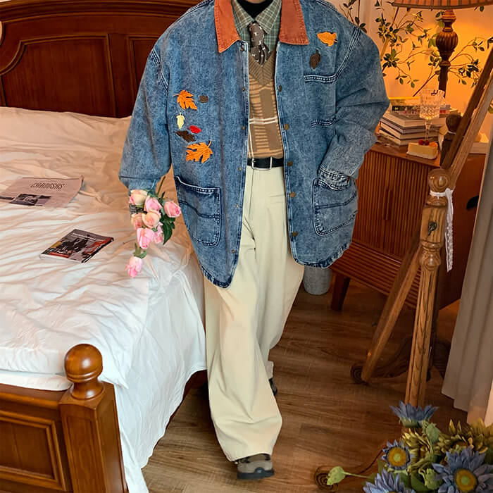 Autumn Leaves Embroidery Denim Jacket - Image 7