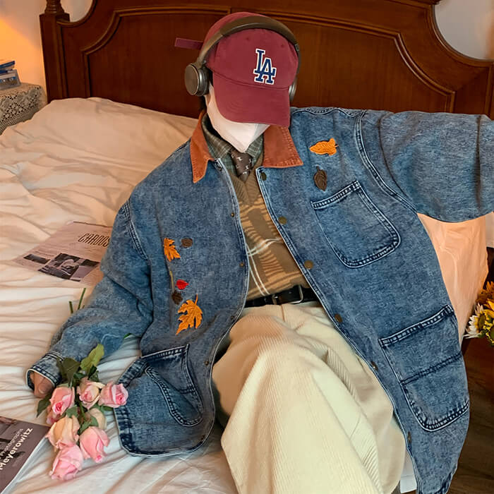 Autumn Leaves Embroidery Denim Jacket - Image 8