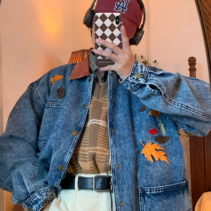 Autumn Leaves Embroidery Denim Jacket - Image 9