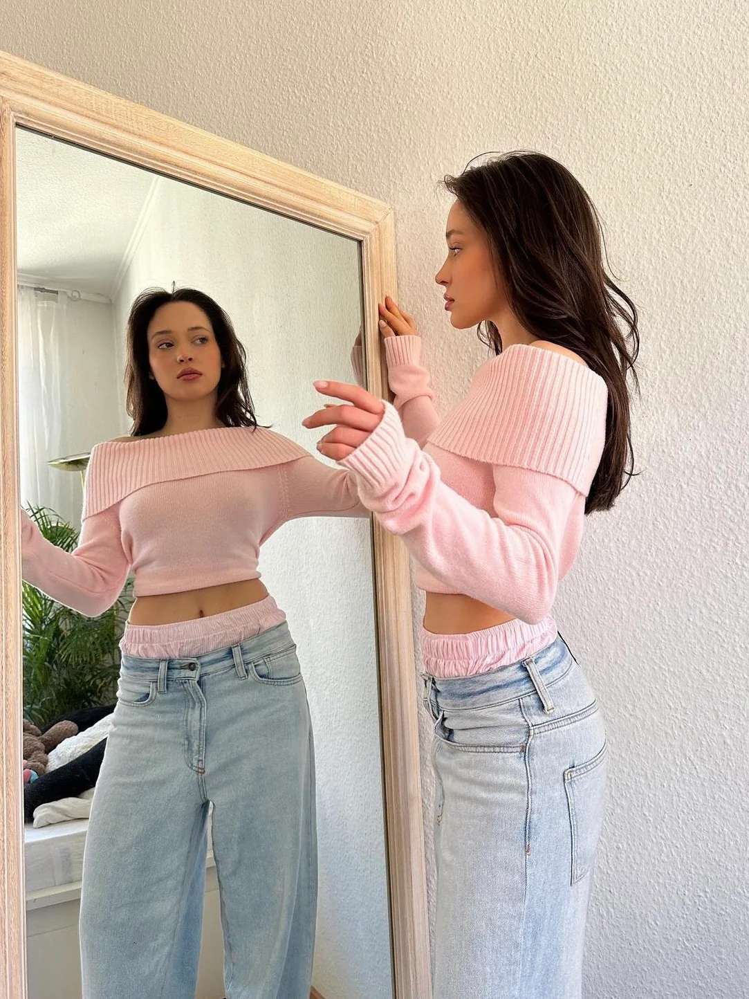 Autumn Pink Off The Shoulder Sweater - Image 3