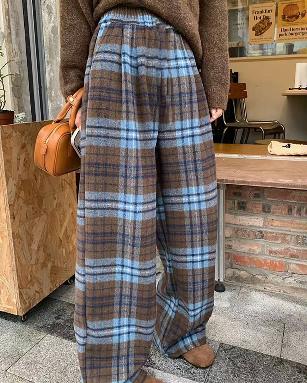 Autumn Study Vintage Plaid Wide Leg Pants - Image 2