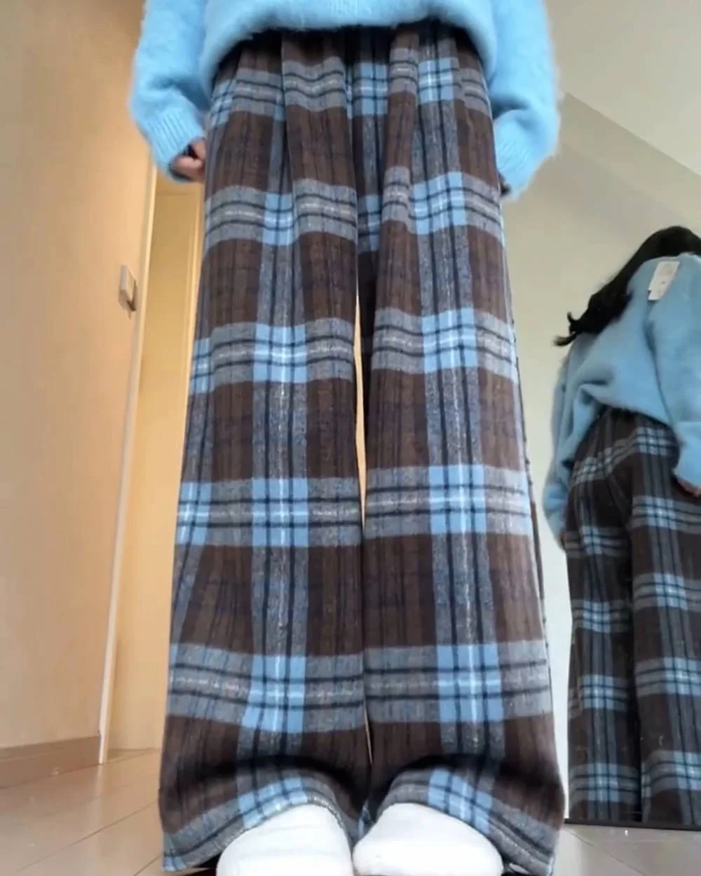 Autumn Study Vintage Plaid Wide Leg Pants - Image 6