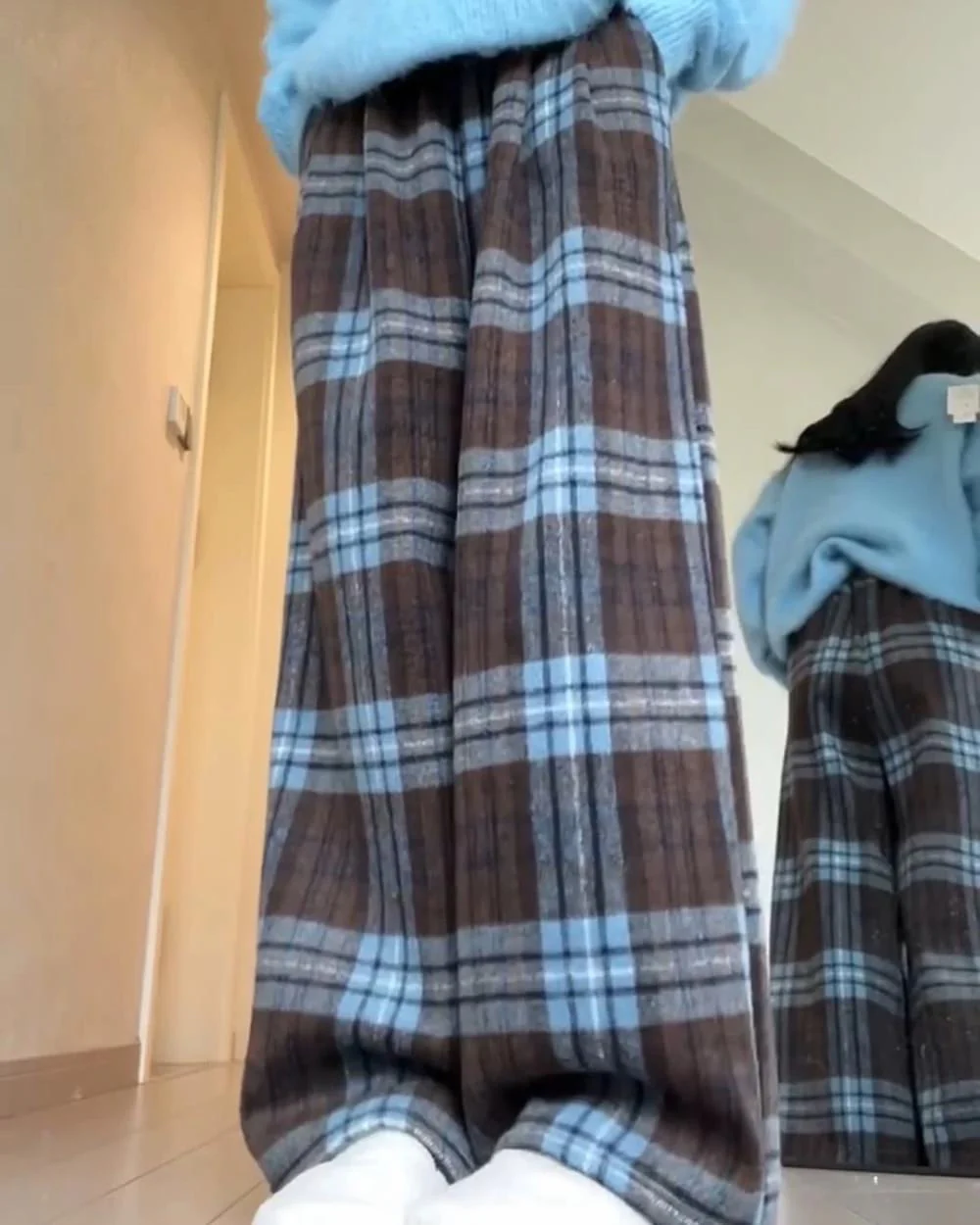 Autumn Study Vintage Plaid Wide Leg Pants - Image 7