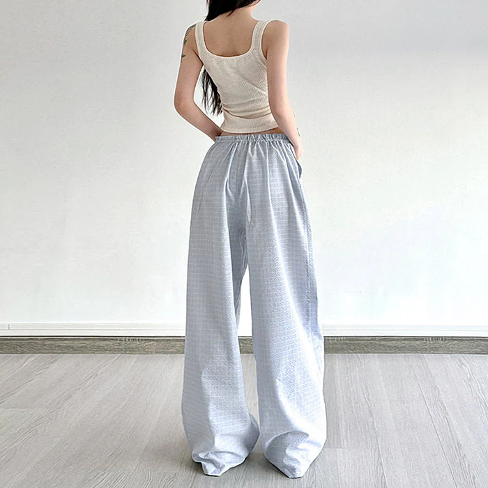 Baby Blue Gingham Wide-Leg Pants - Image 4