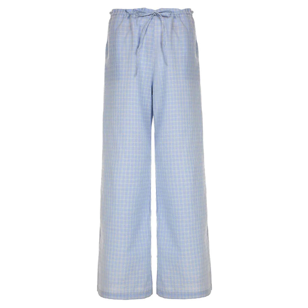 Baby Blue Gingham Wide-Leg Pants - Image 5