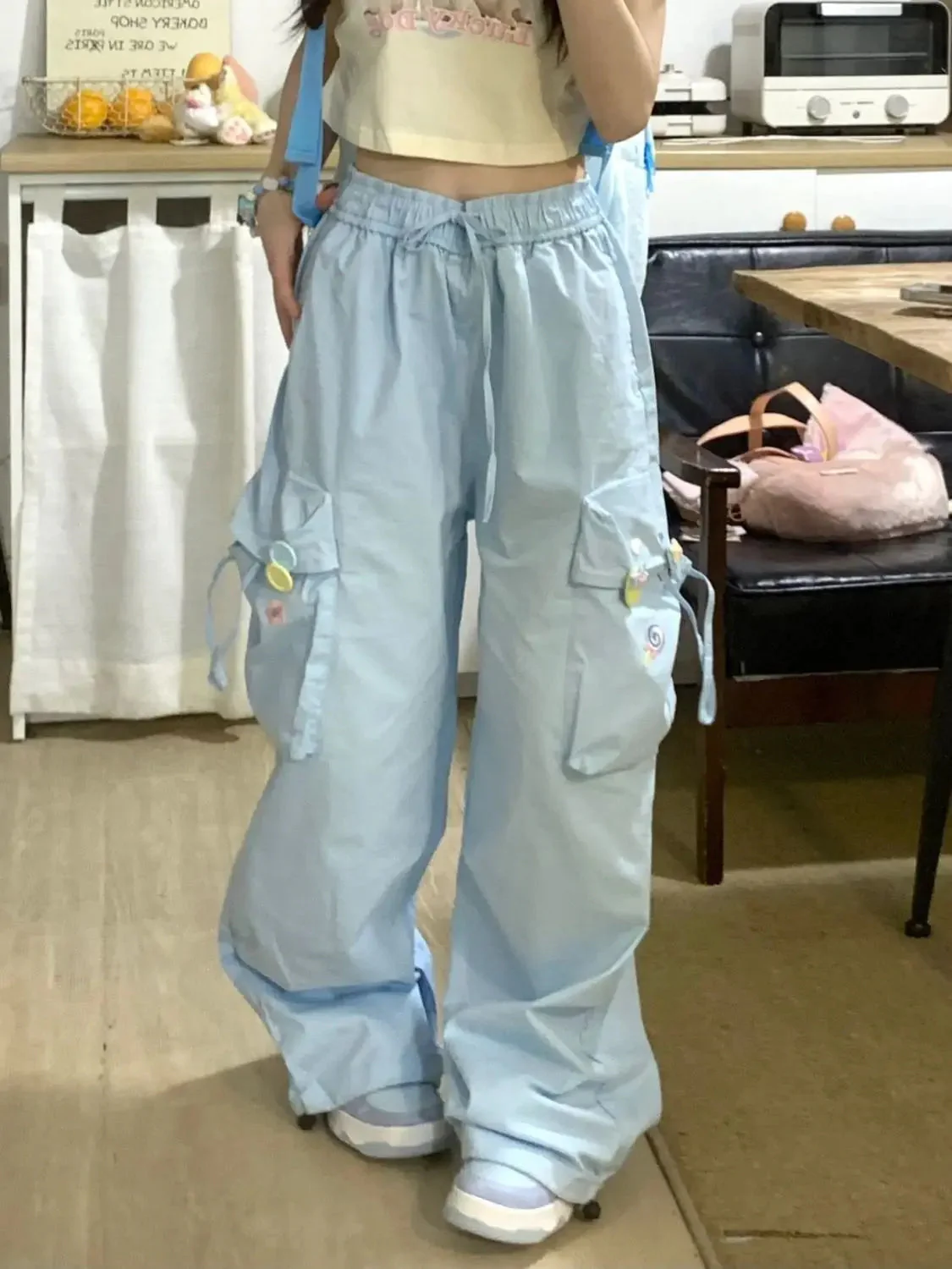 Baby Blue Kawaii Cargo Pants - Image 6