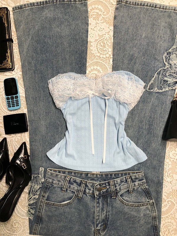 baby blue lace crop top - Image 3