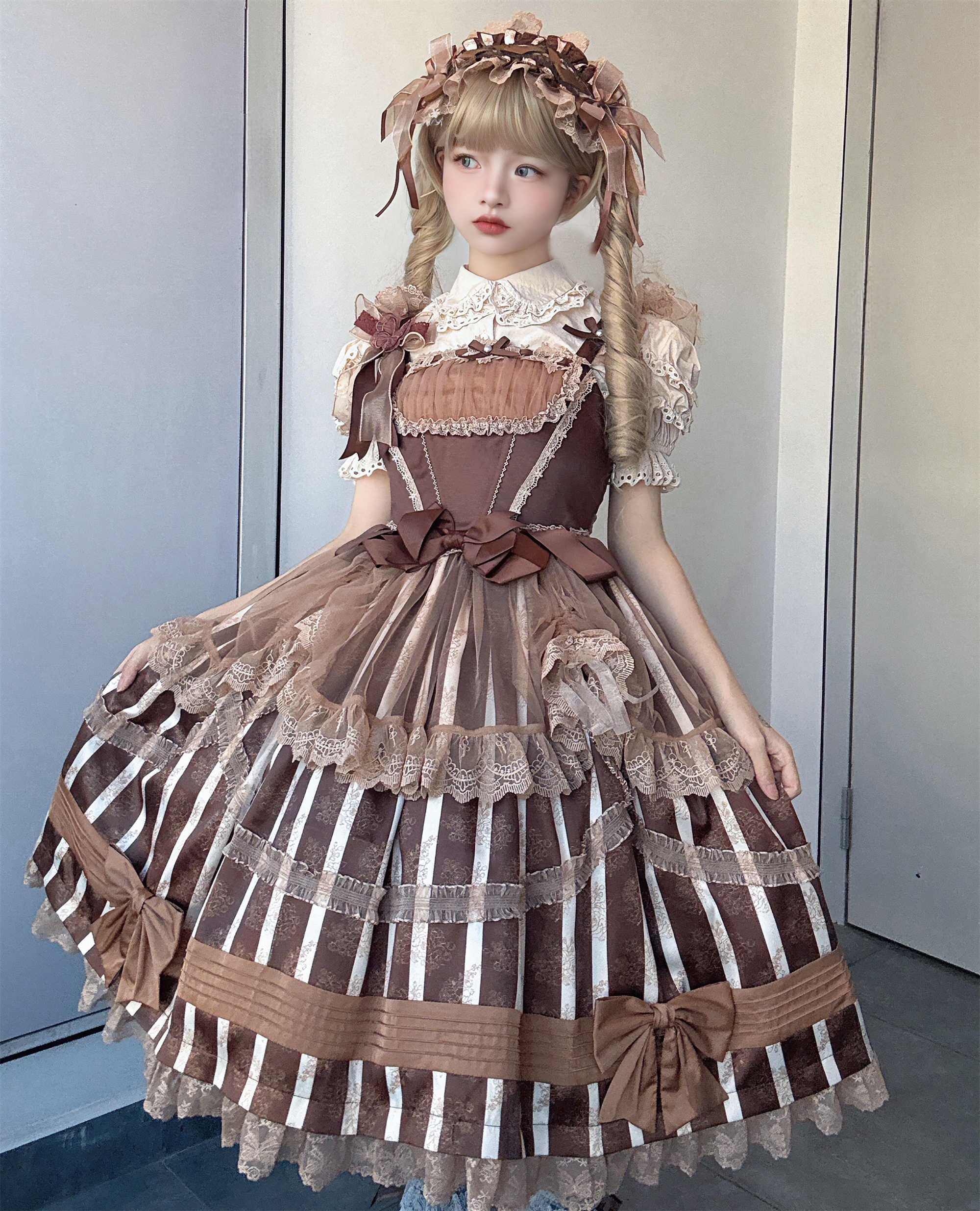 Baby Blue Mesh Pink Bow Lolita Dress - Image 10
