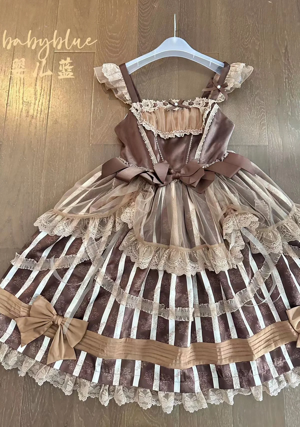 Baby Blue Mesh Pink Bow Lolita Dress - Image 6