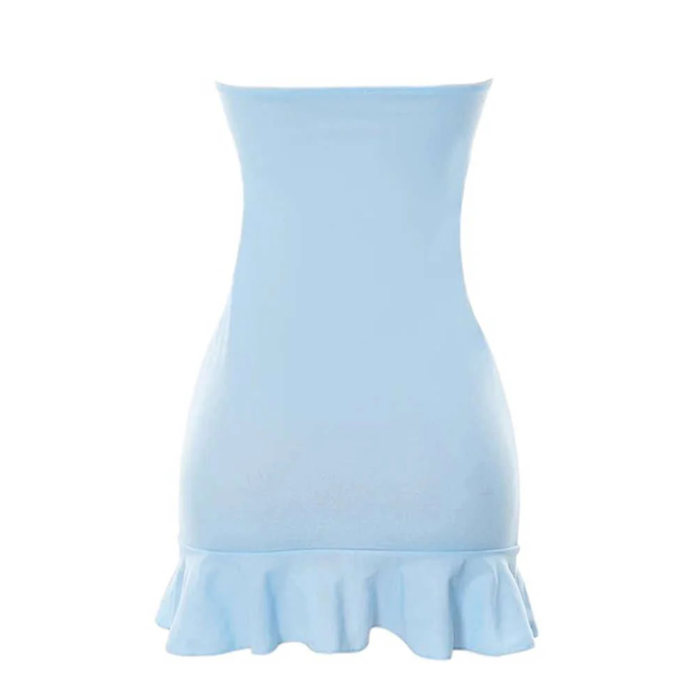 Baby Blue Off Shoulder Mini Dress - Image 3