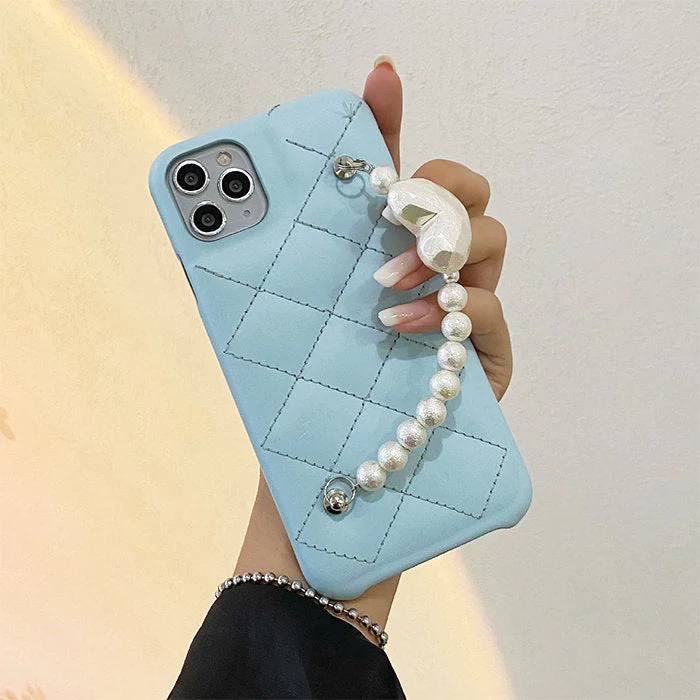 Baby Blue Pearl Chain iPhone Case - Image 2