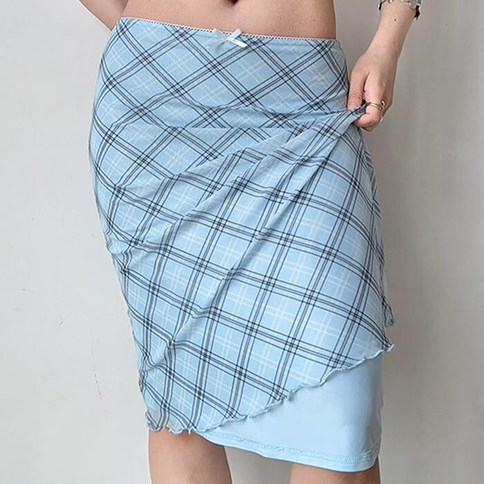 Baby Blue Plaid Midi Skirt - Image 4